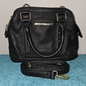 Steve Madden Black Faux Pebbled Leather Crossbody Bag Double Handle Handbag